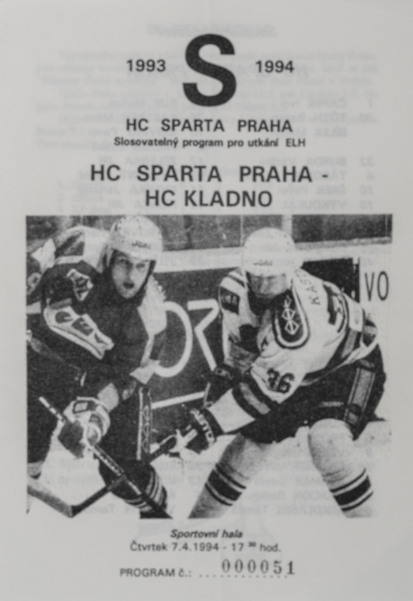 Program hokej, HC Sparta Praha vs HC Kladno, 1994