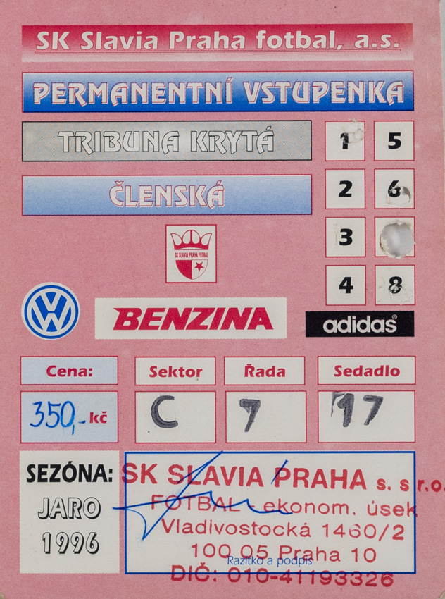 Permanentní vstupenka SK Slavia Praha, Jaro 1996