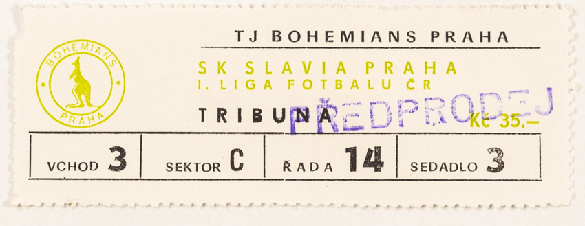 Vstupenka fotbal, TJ Bohemians Praha v. SK Slavia Praha II