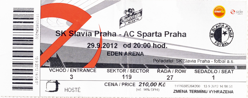 Vstupenka fotbal SK Slavia Praha vs. AC SPARTA Praha, 2012