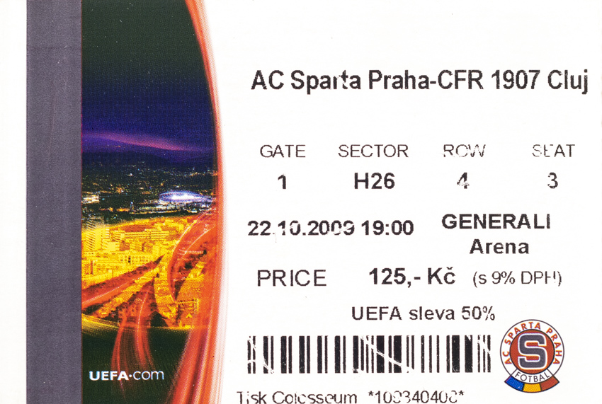 Vstupenka UEFA , Sparta Praha v. CFR 1907 Cluj, 2009 II