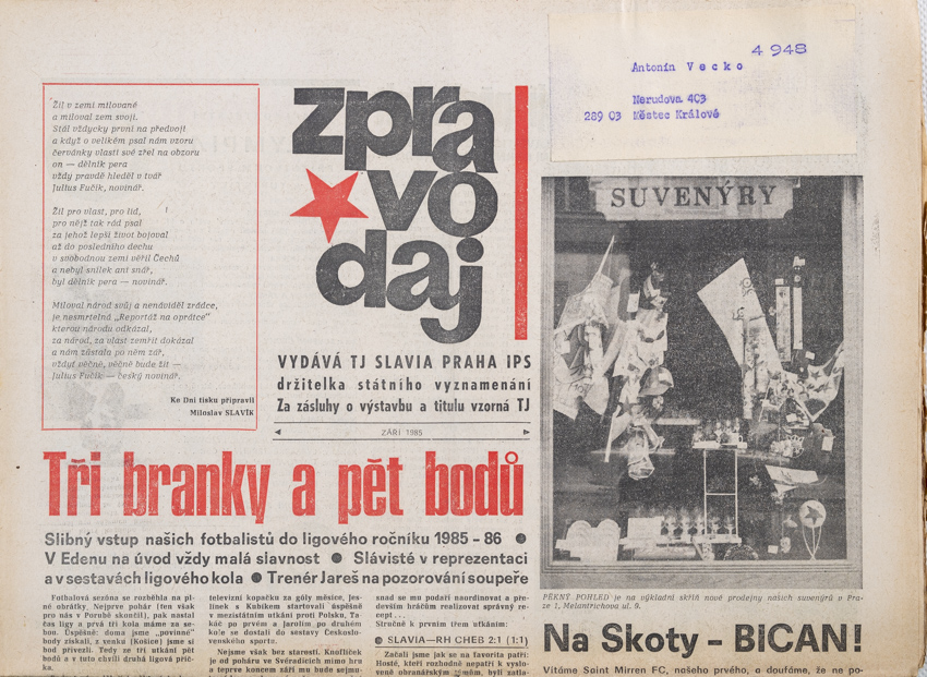 Zpravodaj TJ Slavia Praha, Září 1985