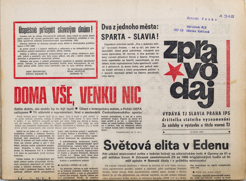 Zpravodaj TJ Slavia Praha, Duben 1985