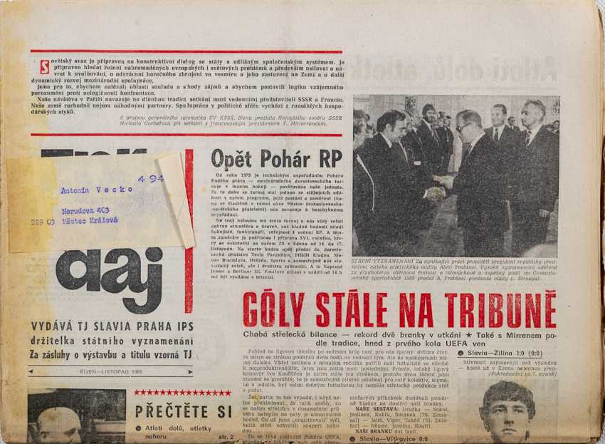 Zpravodaj TJ Slavia Praha, Listopad 1985
