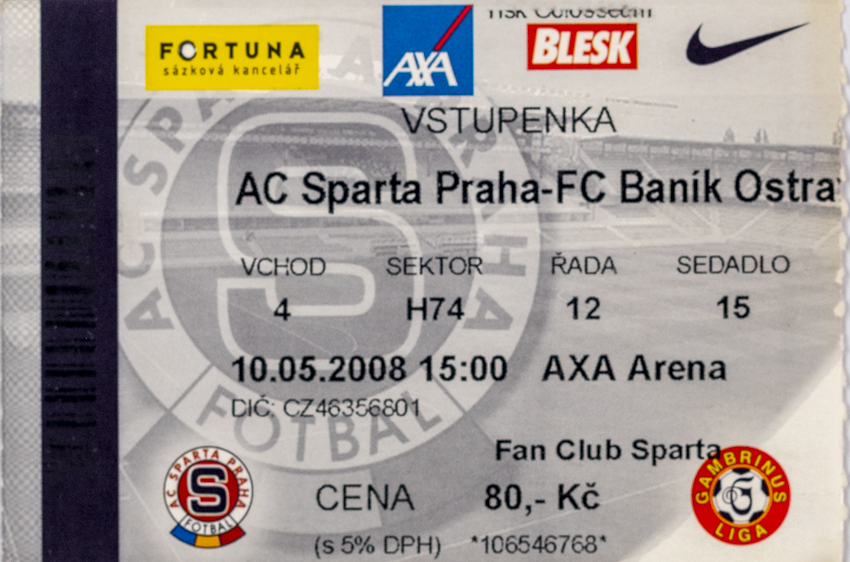 Vstupenka fotbal , Sparta Praha v. FC Baník Ostrava, 2008