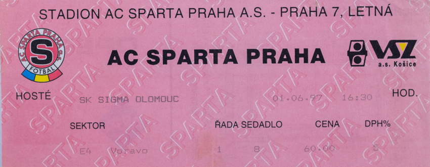 Vstupenka UEFA , Sparta Praha v. Sigma Olomouc, 1997