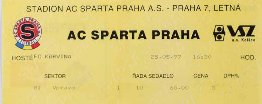 Vstupenka , Sparta Praha v. FC Karviná, 1997