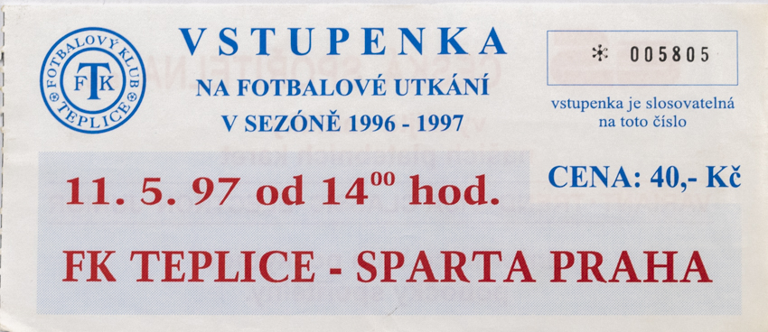 Vstupenka, FK Teplice v. Sparta Praha, 1997
