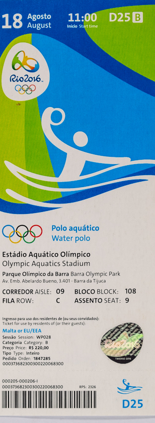 Vstupenka OG Rio 2016, Water Polo, 18