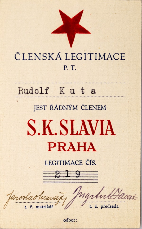 Členská legitimace P.T. klubu S.K.SLAVIA PRAHA z roku 1939