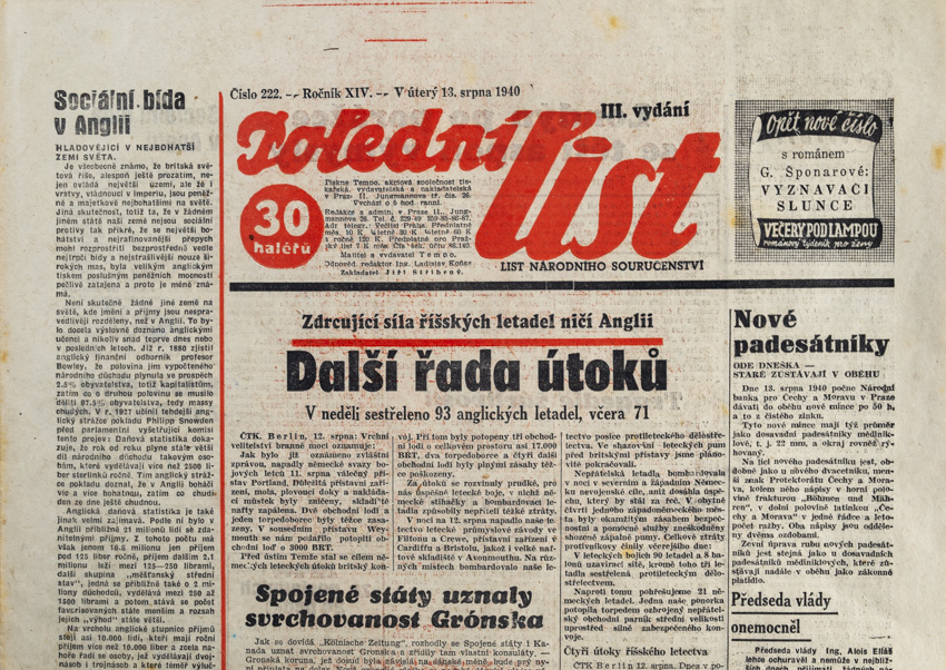 Noviny, Polední list, III. vydání, 222/1940