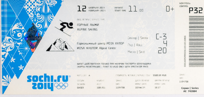 Vstupenka OG Sochi, 2014, Alpine skiing