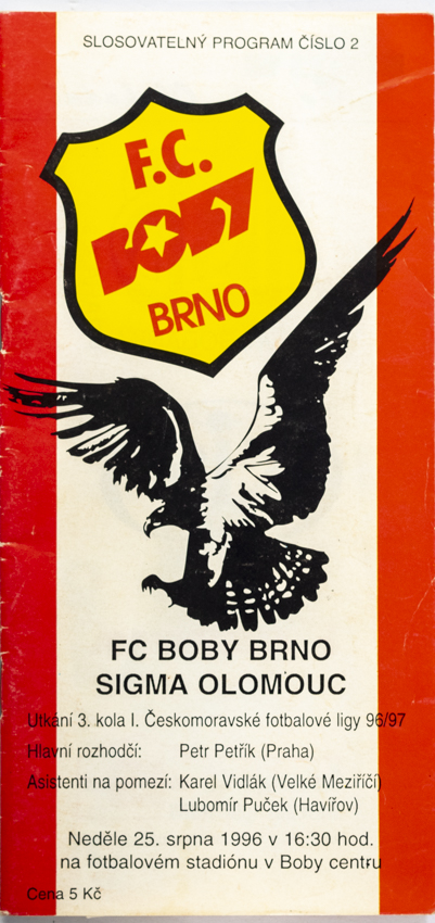 Program fotbal FC Boby Brno vs. Sigma Olomouc, 2/1996