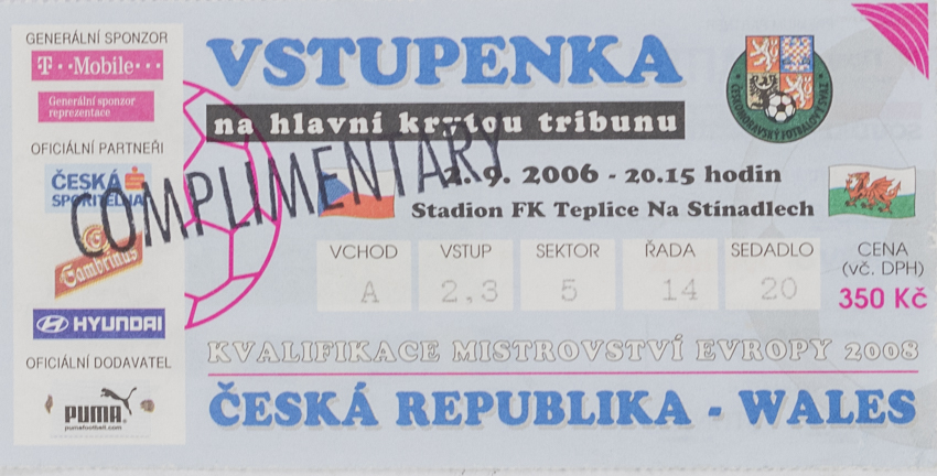 Vstupenka fotbal Česká rep. v. Wales, Q ME, 2006