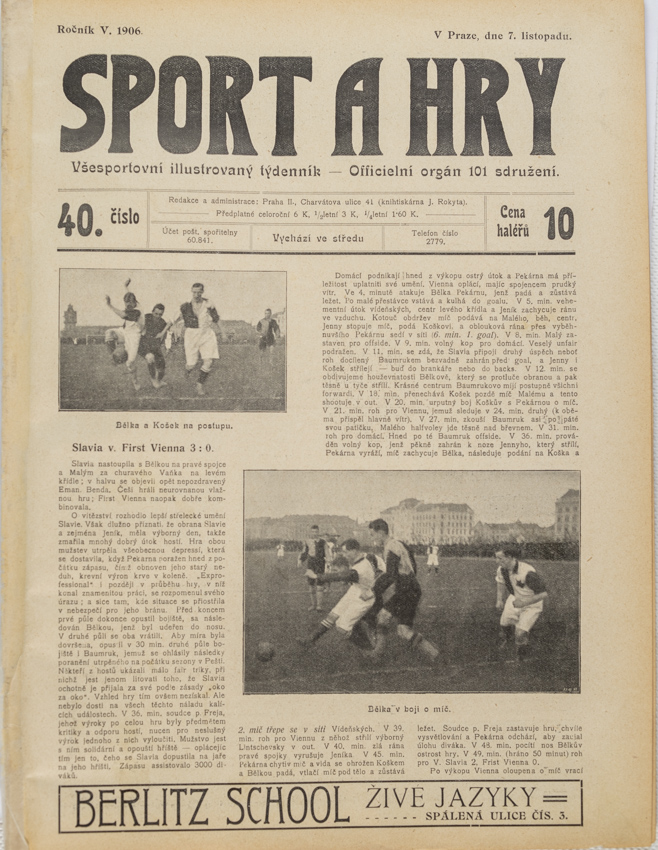 Noviny Sport a Hry, č. 40, Slavia v. First Vienna, 3:0, 1906