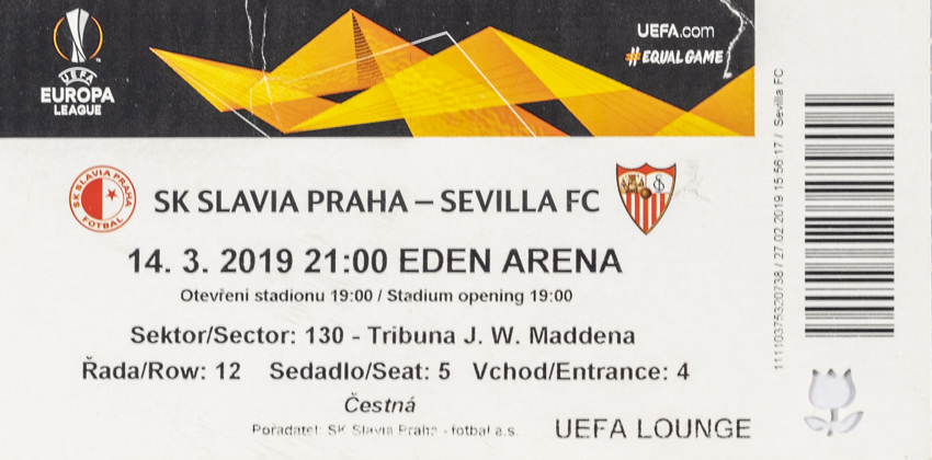 Vstupenka fotbal SK Slavia Prague vs. Sevilla FC, 2019