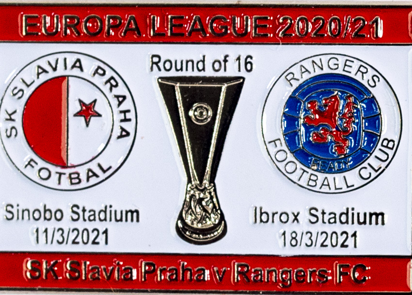 Odznak smalt Europa League 2020/21, Slavia v. Rangers FC R16, whi/red