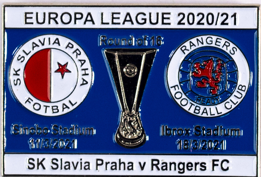 Odznak smalt Europa League 2020/21, Slavia v. Rangers FC R16, blue/whi