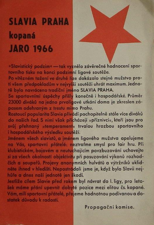 Slavia Praha kopaná JARO 1966