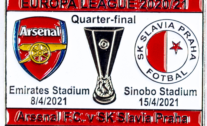 Odznak smalt Europa League 2020/21, Slavia v. Arsenal FC R8, whi/red