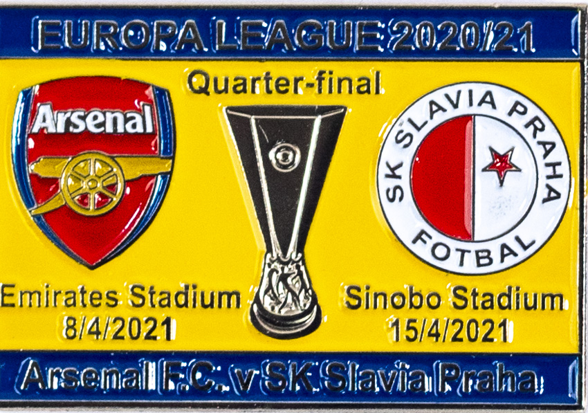 Odznak smalt Europa League 2020/21, Slavia v. Arsenal FC R8, yel/blu