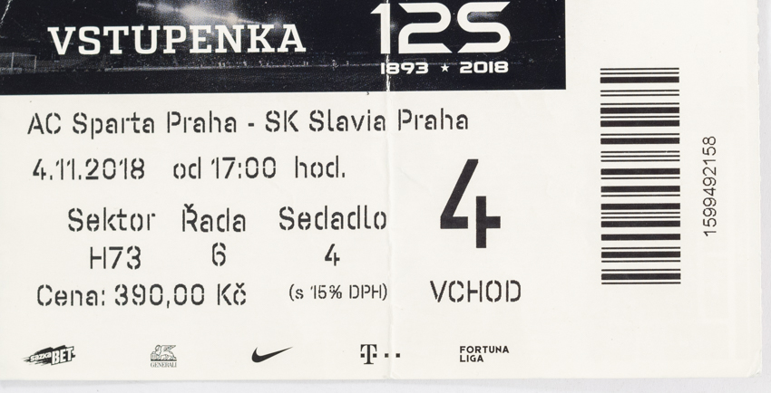 Vstupenka fotbal AC Sparta Praha v SK Slavia Praha, 2018