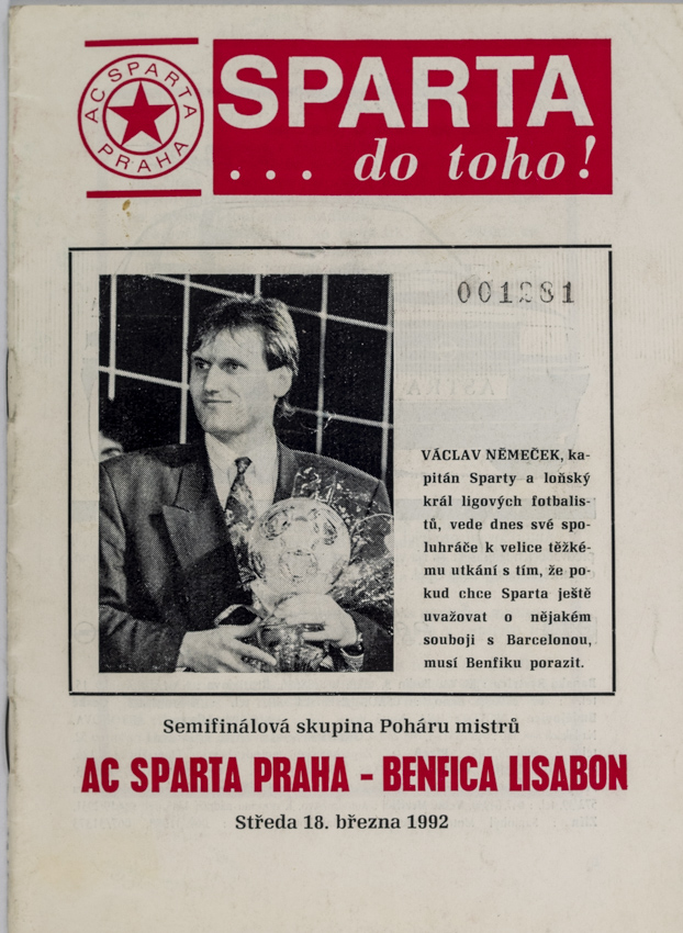 Program fotbal, Sparta ČKD Praha v. Benfica Lisabon, PMEZ, 1992