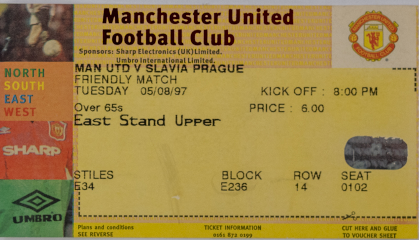 Vstupenka fotbal Manchester United vs. Slavia Prague, 1997 II