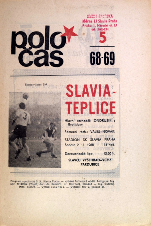 Program Slavia vs. Teplice, 1968/69