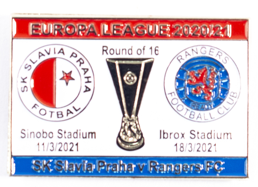 Odznak smalt Europa League 2020/21, Slavia v. Rangers FC R16, whi/red/blued