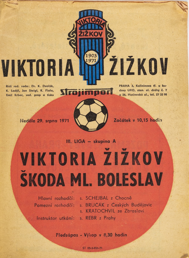 Program - fotbal Viktoria Žižkov vs. Škoda Ml. Boleslav, 1971