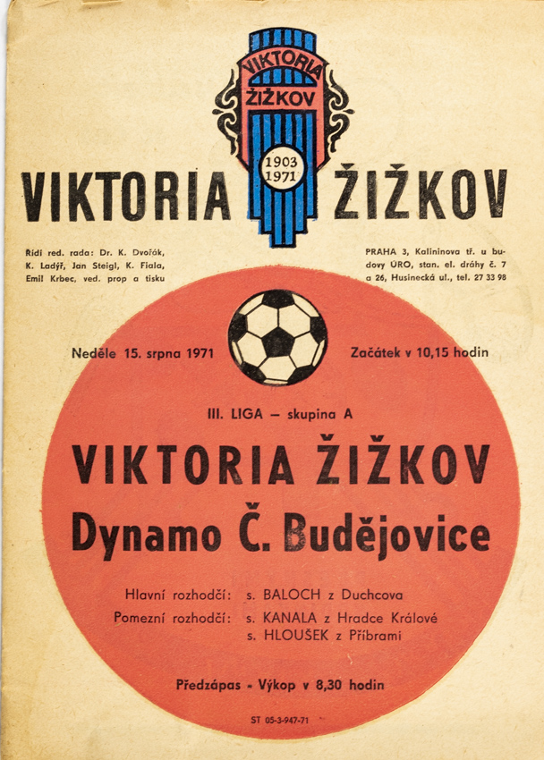 Program - fotbal Viktoria Žižkov vs. Dynamo Č. Budějovice, 1971