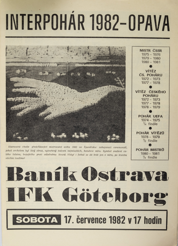 Program TJ Banik Ostrava vs. IFK Goteborg, 1982