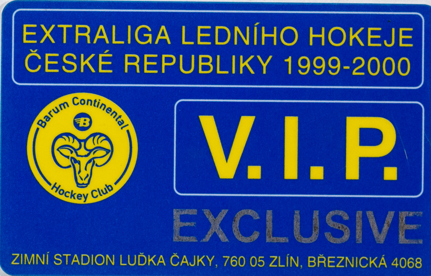 Vstupenka hokej, VIP, HC Zlín, 1999/00