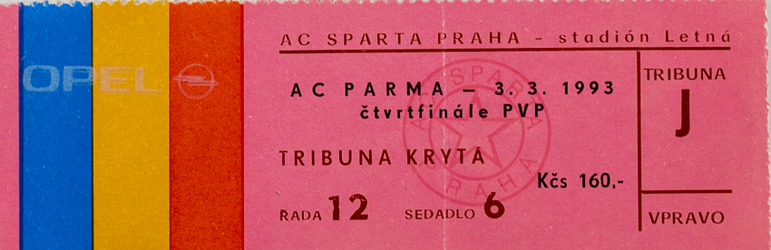 Vstupenka fotbal AC Sparta Praha v. AC Parma, PVP 1993