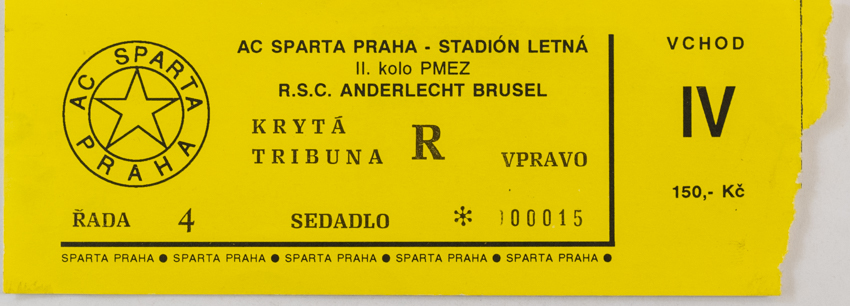 Vstupenka fotbal AC Sparta Praha v. Anderlecht Brusel, PMEZ 1993