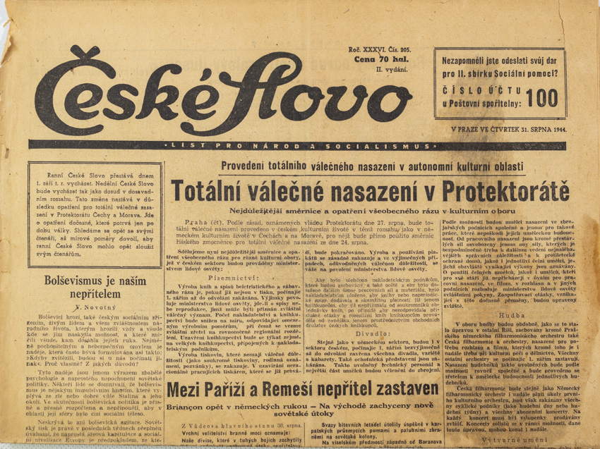 Noviny České Slovo, 1944