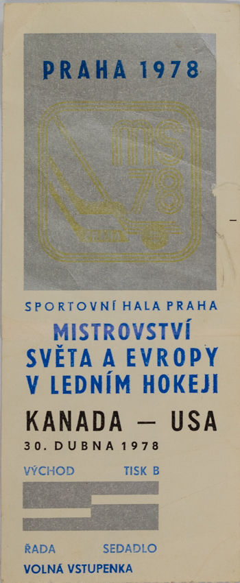 Vstupenka hokej Praha 1978 , Kanada v. USA