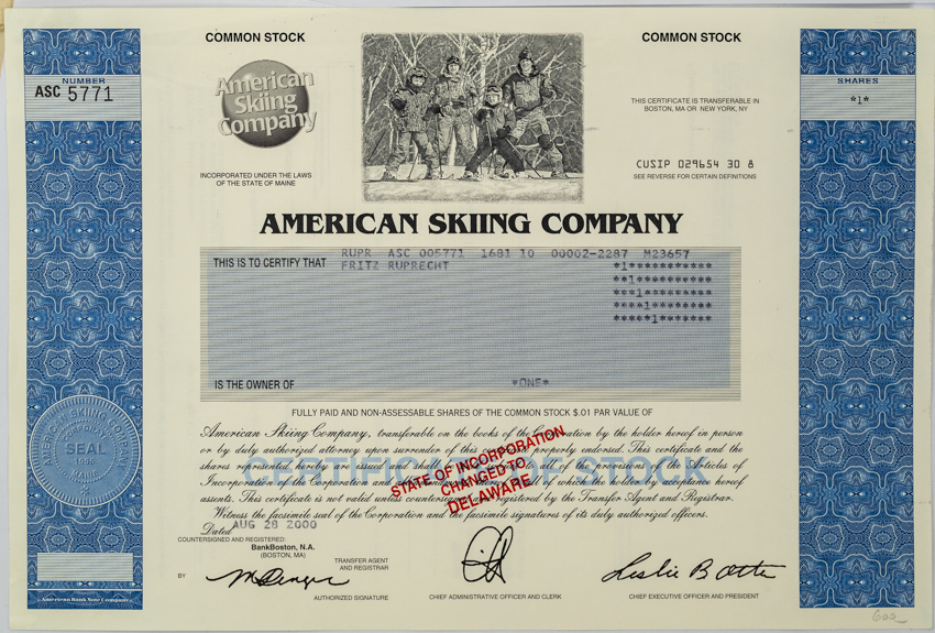 Akcie, American Skiing Company, Aspen