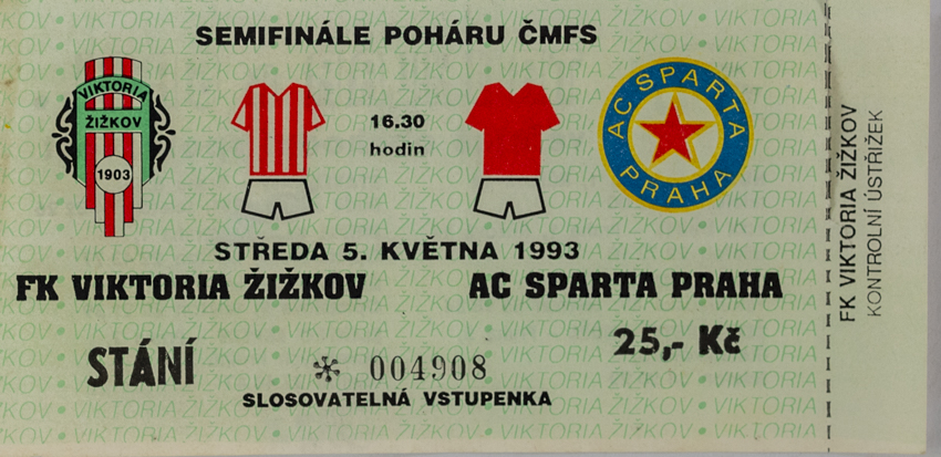 Vstupenka , FK Viktoria Žižkov v. Sparta Praha, 1993