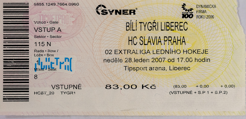Vstupenka, Bílí tygři Liberec v. HC Slavia Praha, 2007
