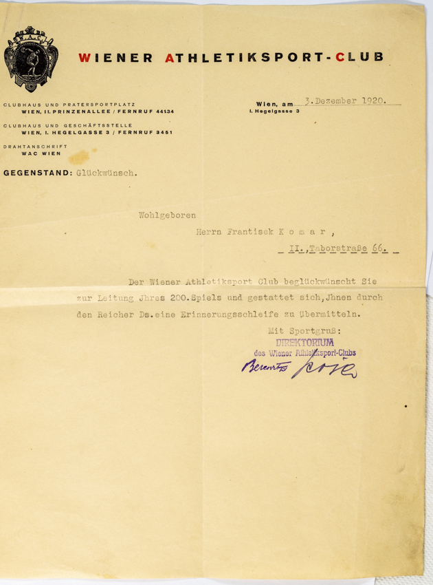 Dokument, Wiener Athletiksport-club, 3/1920