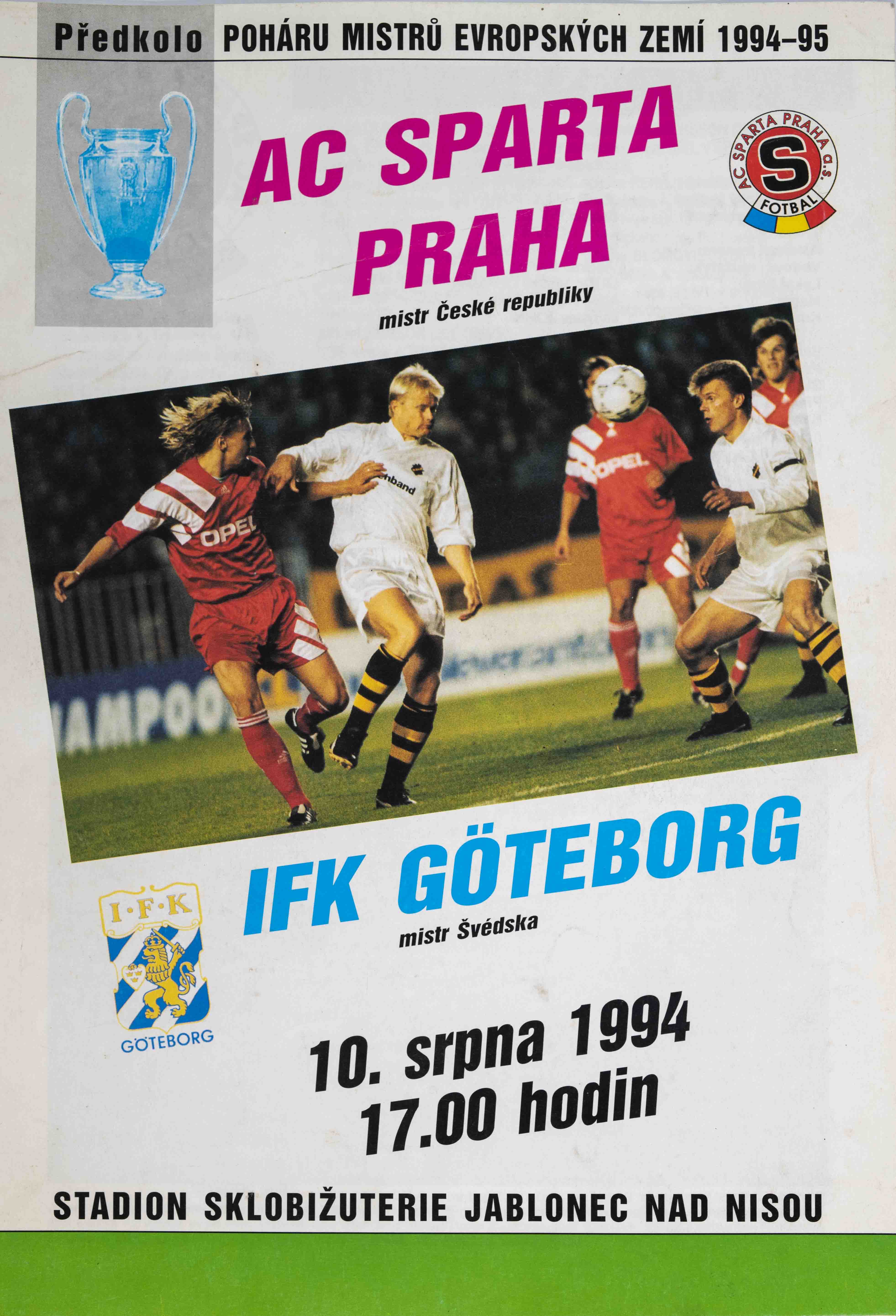 Program AC Sparta Praha vs. IFK Goteborg, 1994