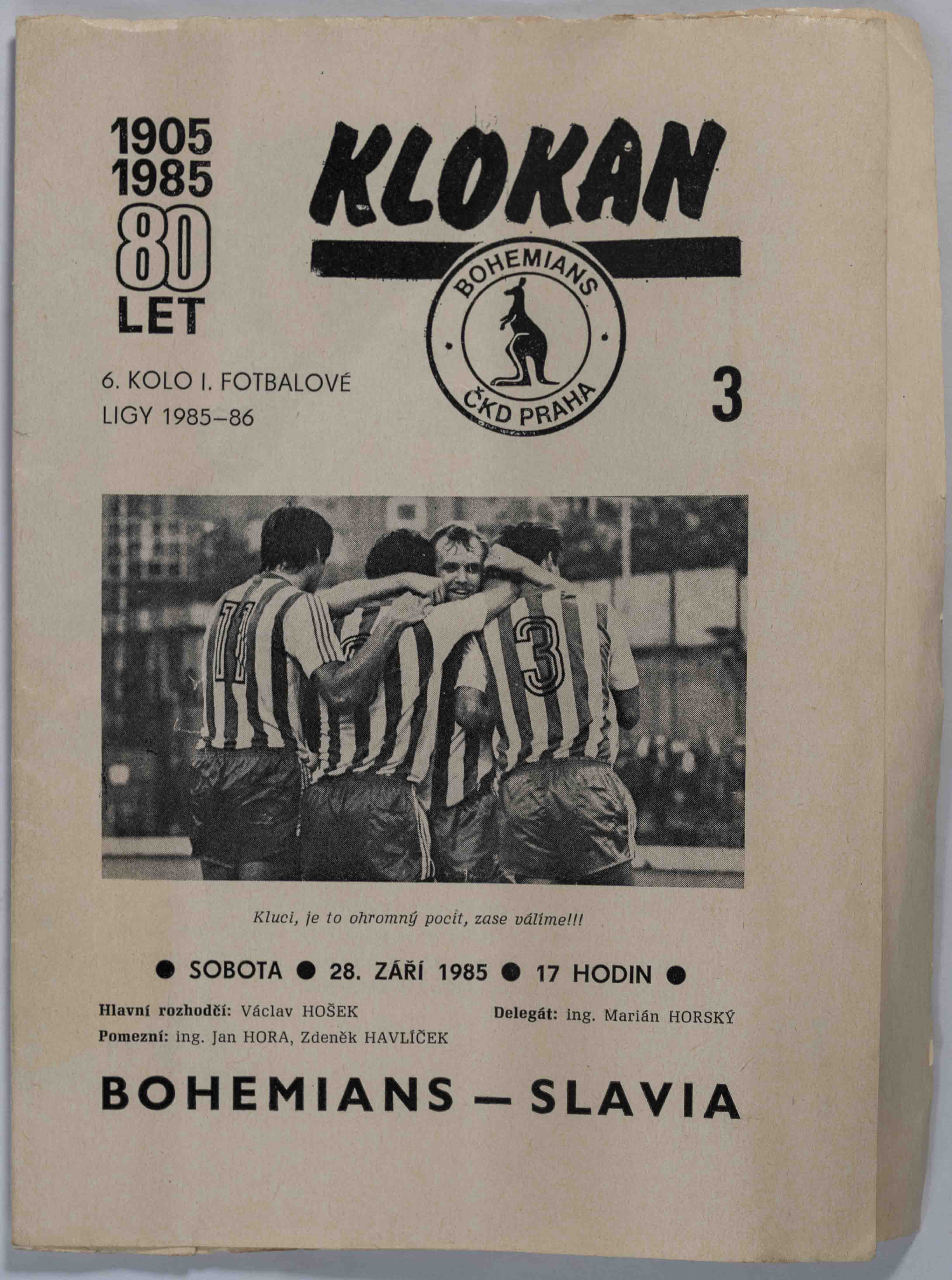 Program Klokan, Bohemians Praha vs. Slavia Praha IPS, 1985
