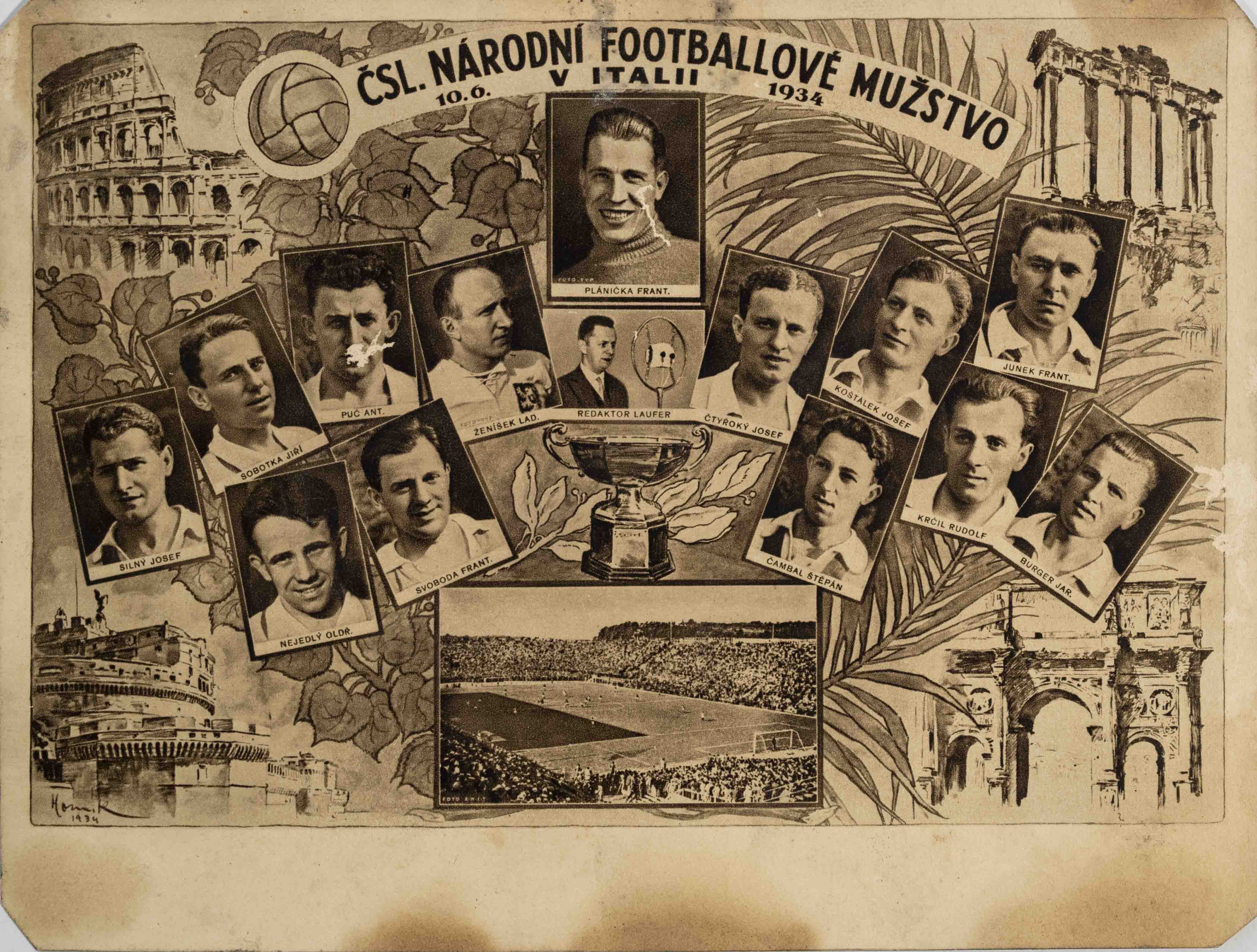 Foto n týmu ČSL národní fotbalové mužstvo v Itálii, karton, 1934