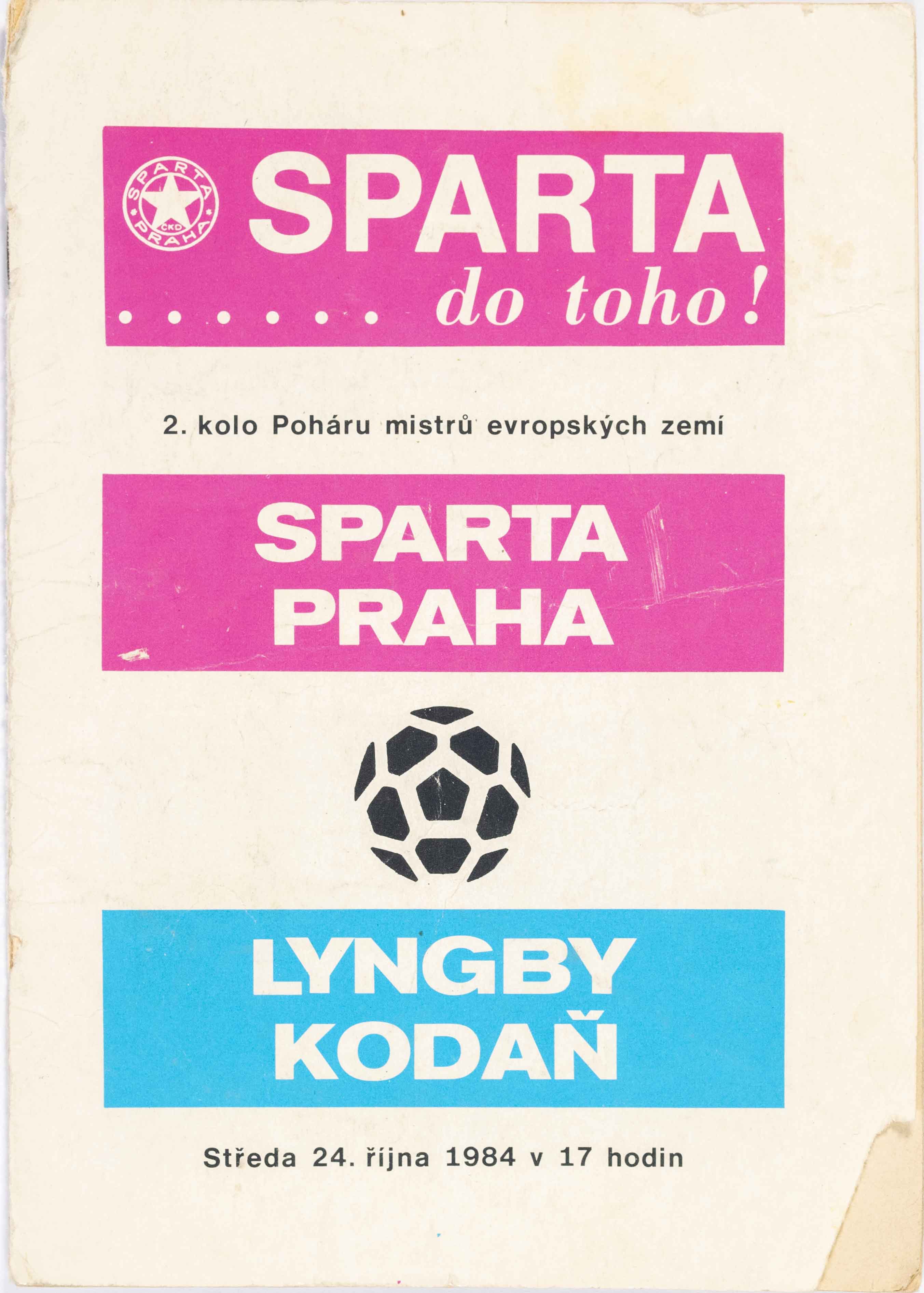 Program fotbal, Sparta ČKD Praha v.Lyngby Kodaň, PMEZ, 1984