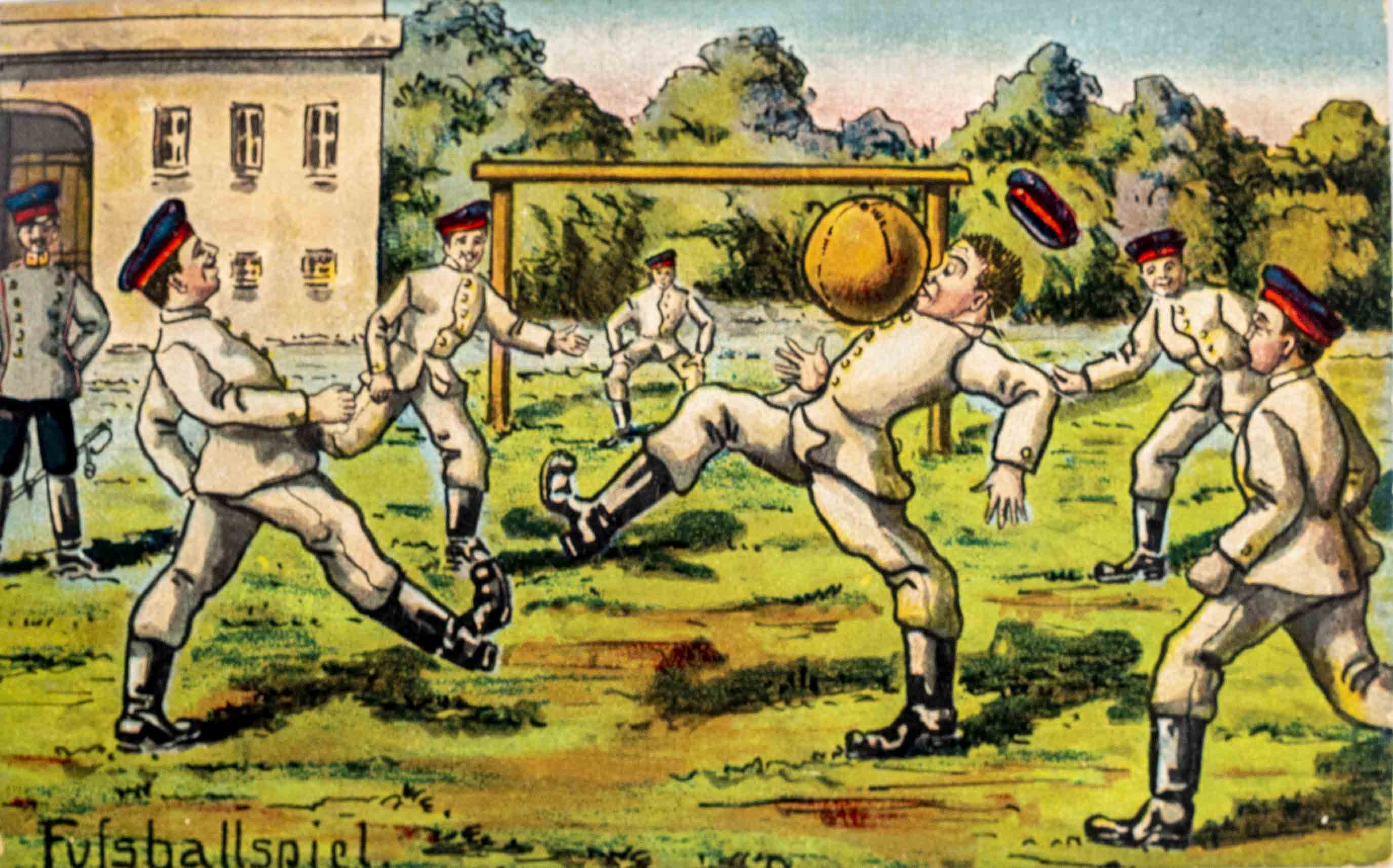 Pohlednice humor - fotbal - Futsballspiel, 1918