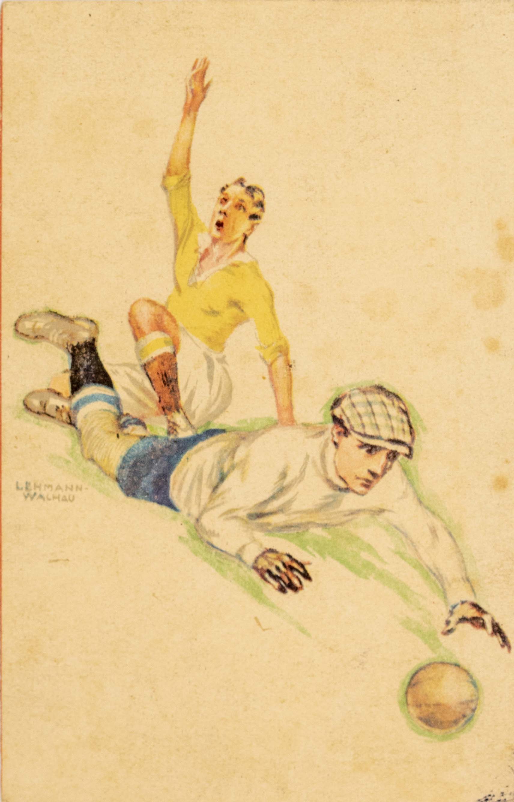 Pohlednice humor - fotbal - brankář, Lehman Wachau, 1935