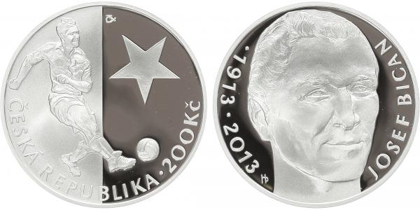 Stříbrná mince Josef Bican 200 kč , BK