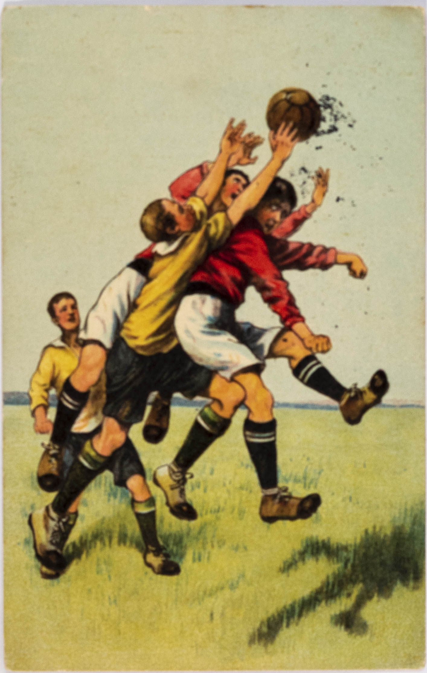 Pohlednice humor - fotbal - Nepřehledný souboj, 1929